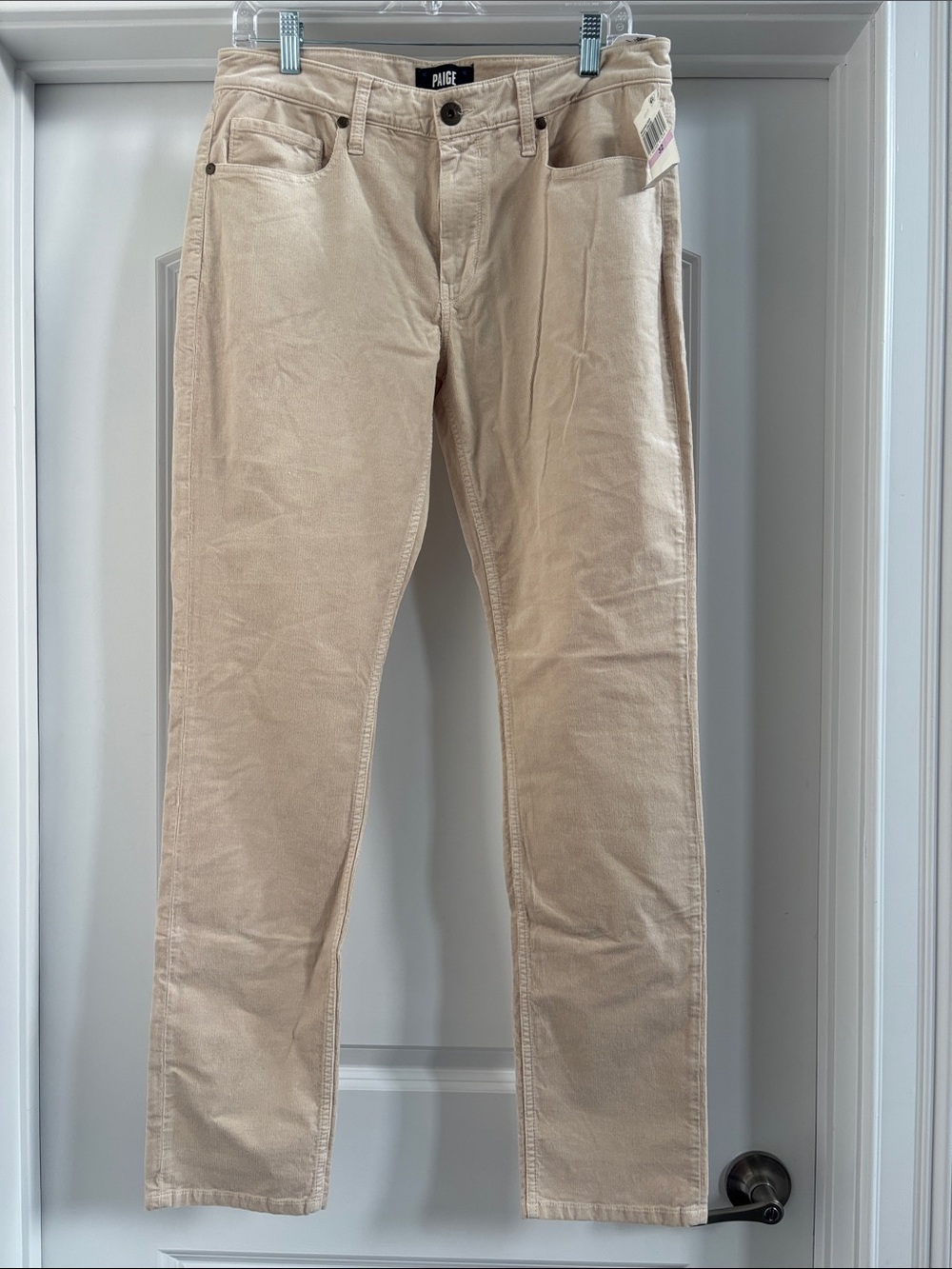 PAIGE Lennox Beige Corduroy Slim Straight Pants